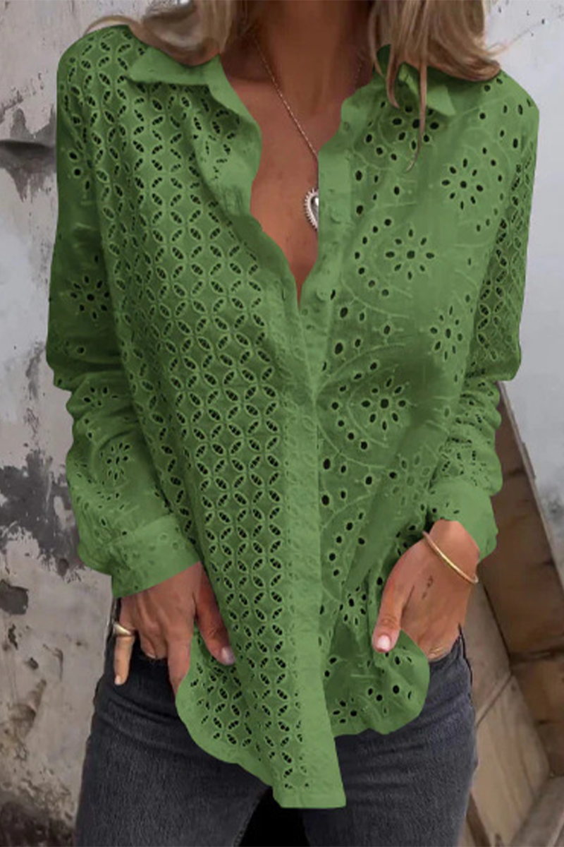 Beate | Casual plain blouses with a hollow turn-down collar