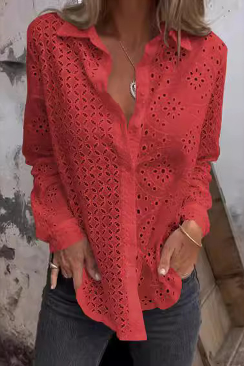Beate | Casual plain blouses with a hollow turn-down collar