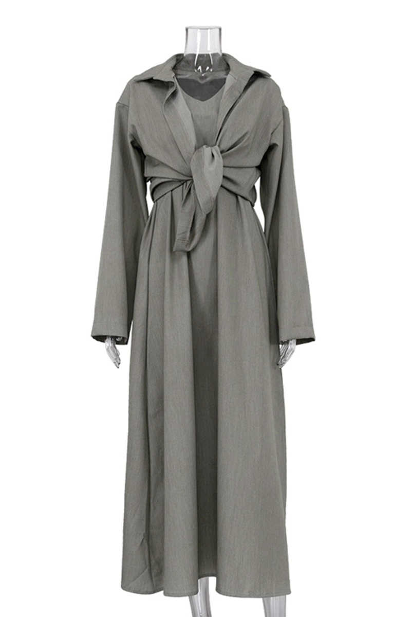 Barbara | Casual daily solid color patchwork turn-down collar long sleeve two piece