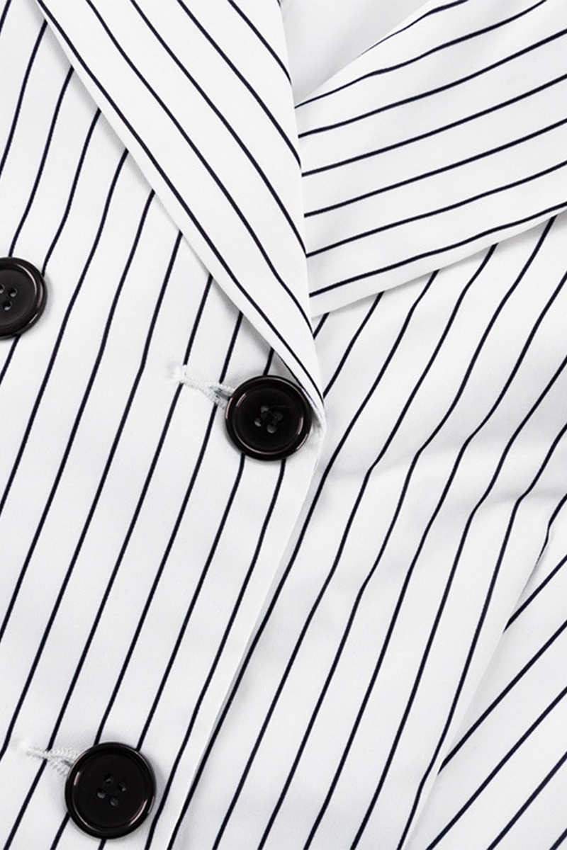 Bea | Street elegant stripe print, buttons, slit, contrast, reversible collar, long sleeves, two piece