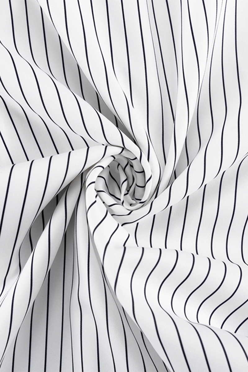 Bea | Street elegant stripe print, buttons, slit, contrast, reversible collar, long sleeves, two piece