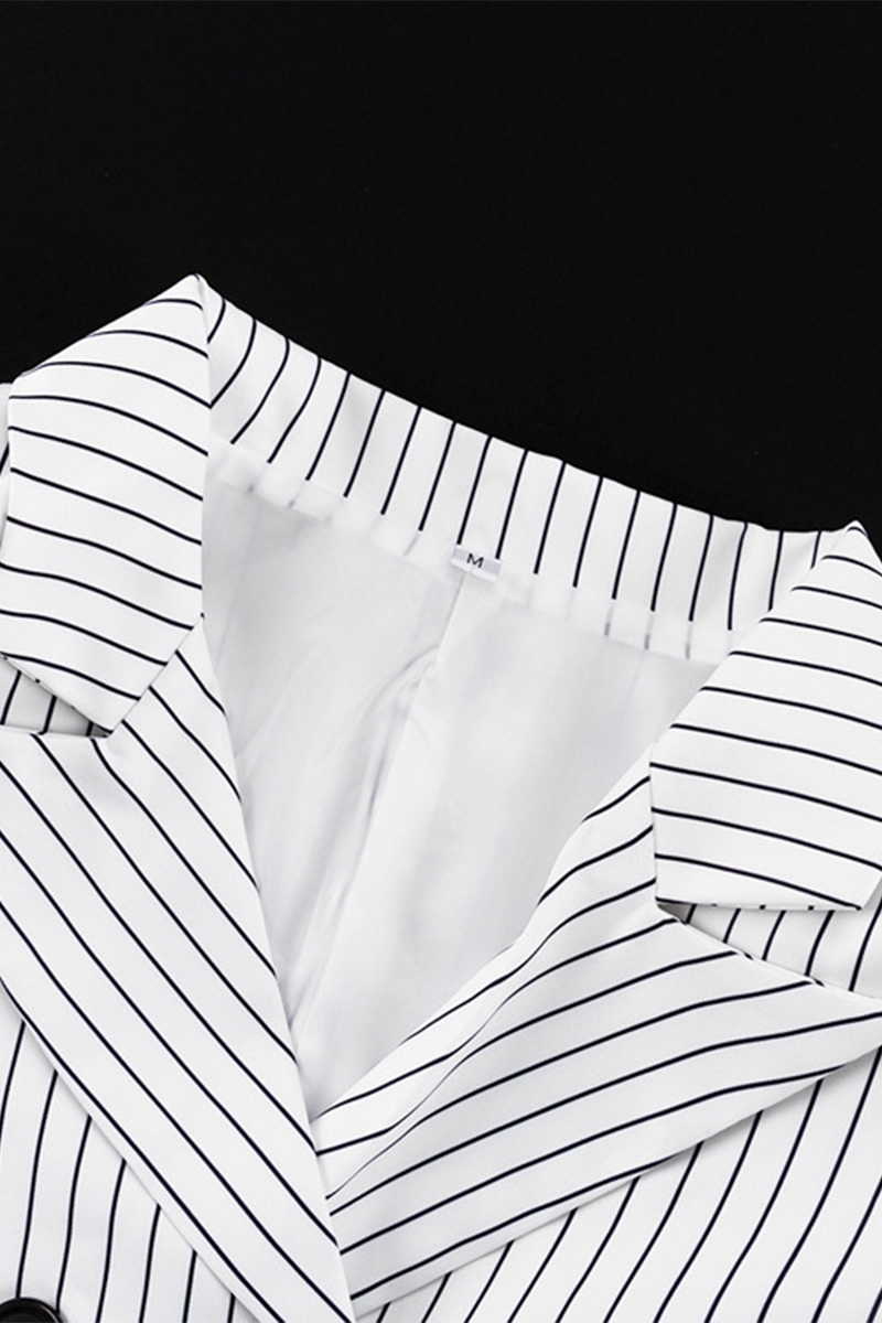 Bea | Street elegant stripe print, buttons, slit, contrast, reversible collar, long sleeves, two piece
