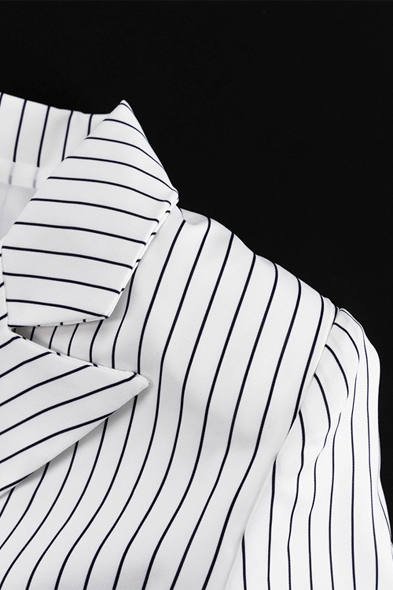 Bea | Street elegant stripe print, buttons, slit, contrast, reversible collar, long sleeves, two piece
