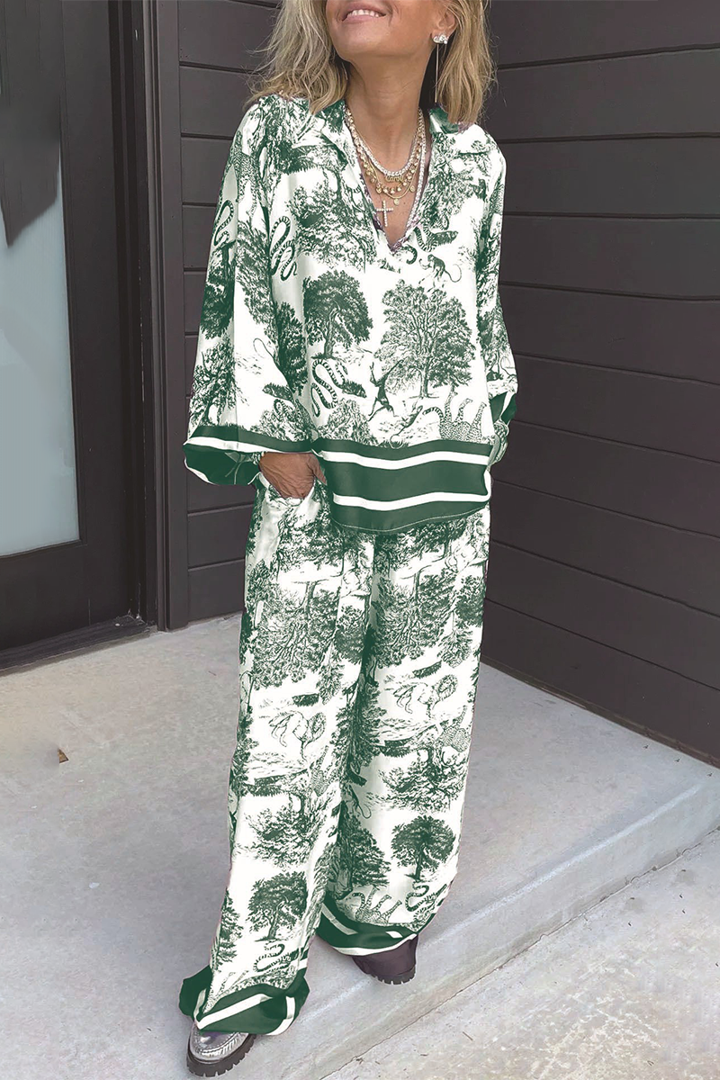 Beatriz | Casual street floral print, distressed drawstring pocket, V-neck, long sleeves, two-piece