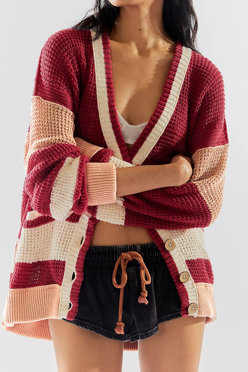 Belén | Casual daily color block outerwear with pocket buttons and V-neck
