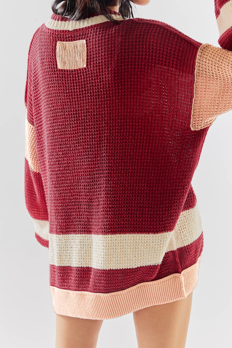Belén | Casual daily color block outerwear with pocket buttons and V-neck