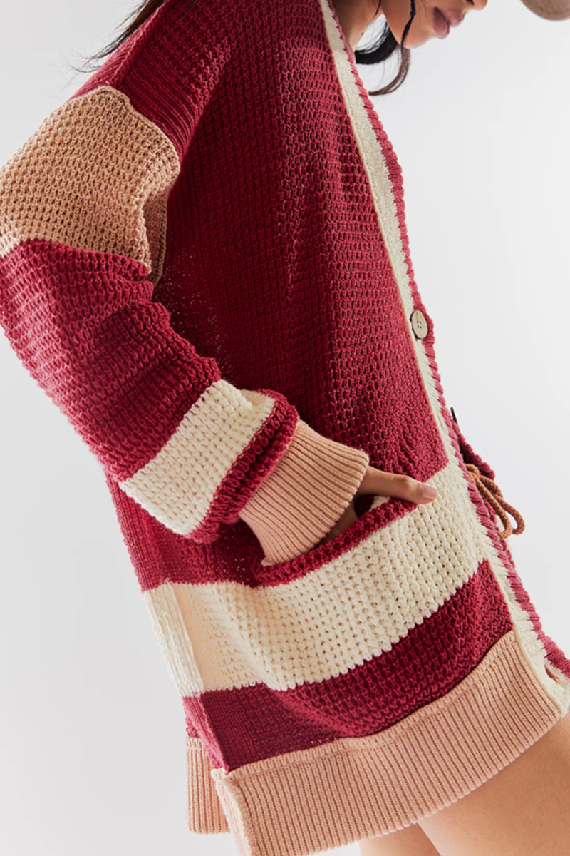 Belén | Casual daily color block outerwear with pocket buttons and V-neck