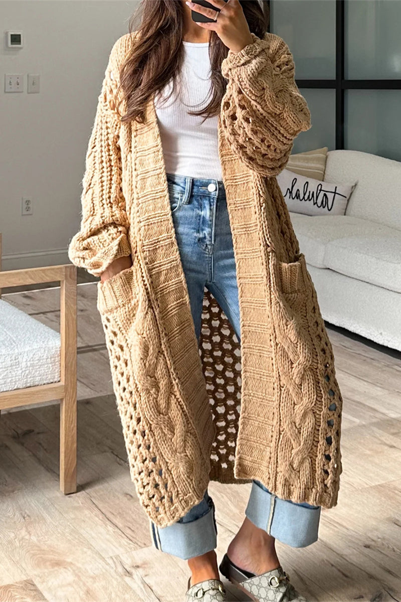 Betina | Casual daily solid color cardigan with hollow pocket collar