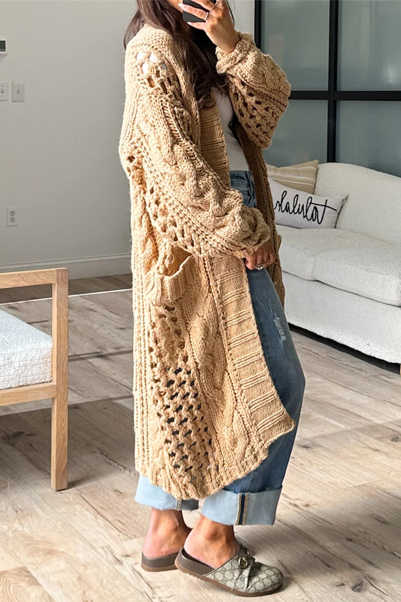 Betina | Casual daily solid color cardigan with hollow pocket collar