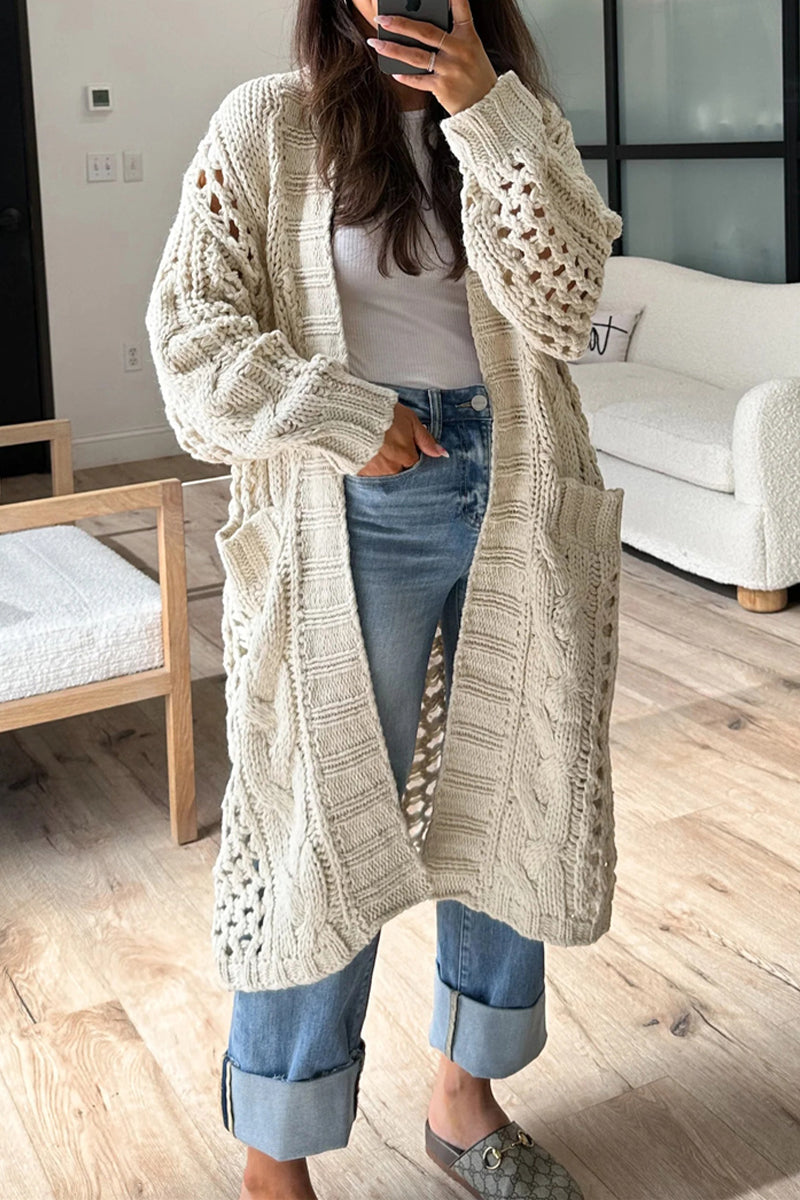 Betina | Casual daily solid color cardigan with hollow pocket collar