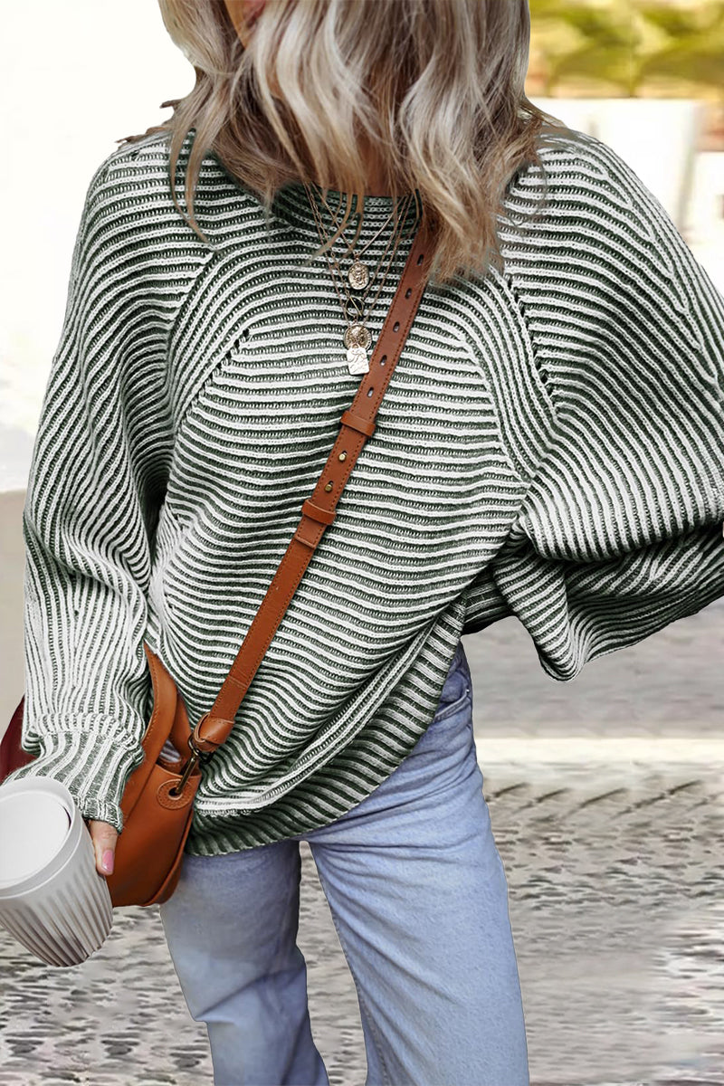 Bernadette | Casual everyday sweaters with a striped structure and contrasting O-neck
