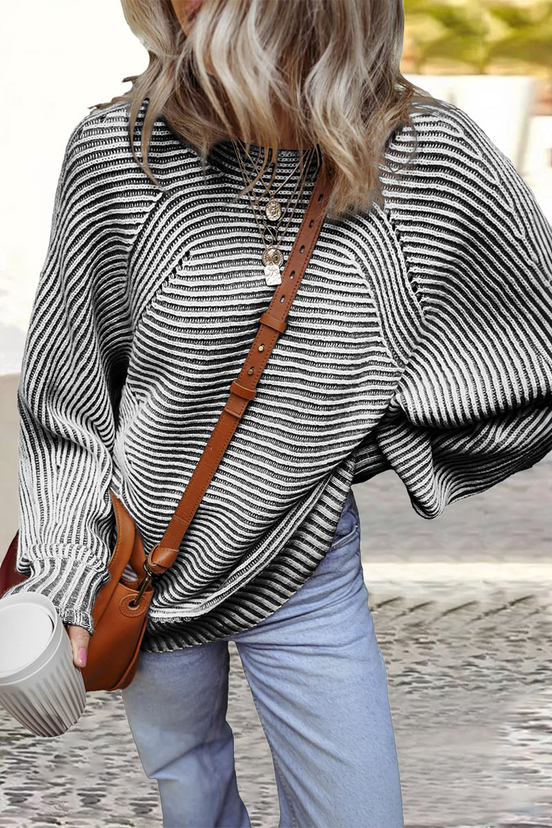 Bernadette | Casual everyday sweaters with a striped structure and contrasting O-neck