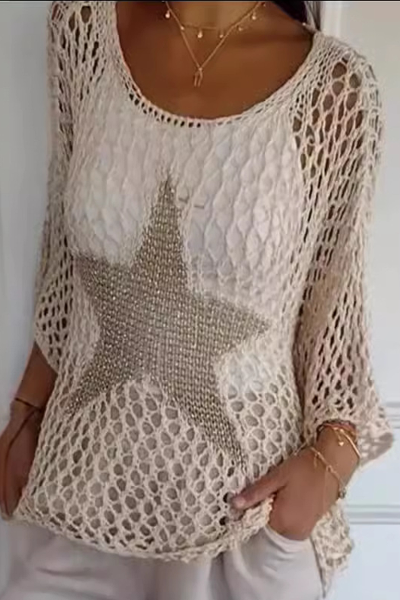 Birte | Sexy The Stars Hollow Out Sheer Scoop Neck Sweater