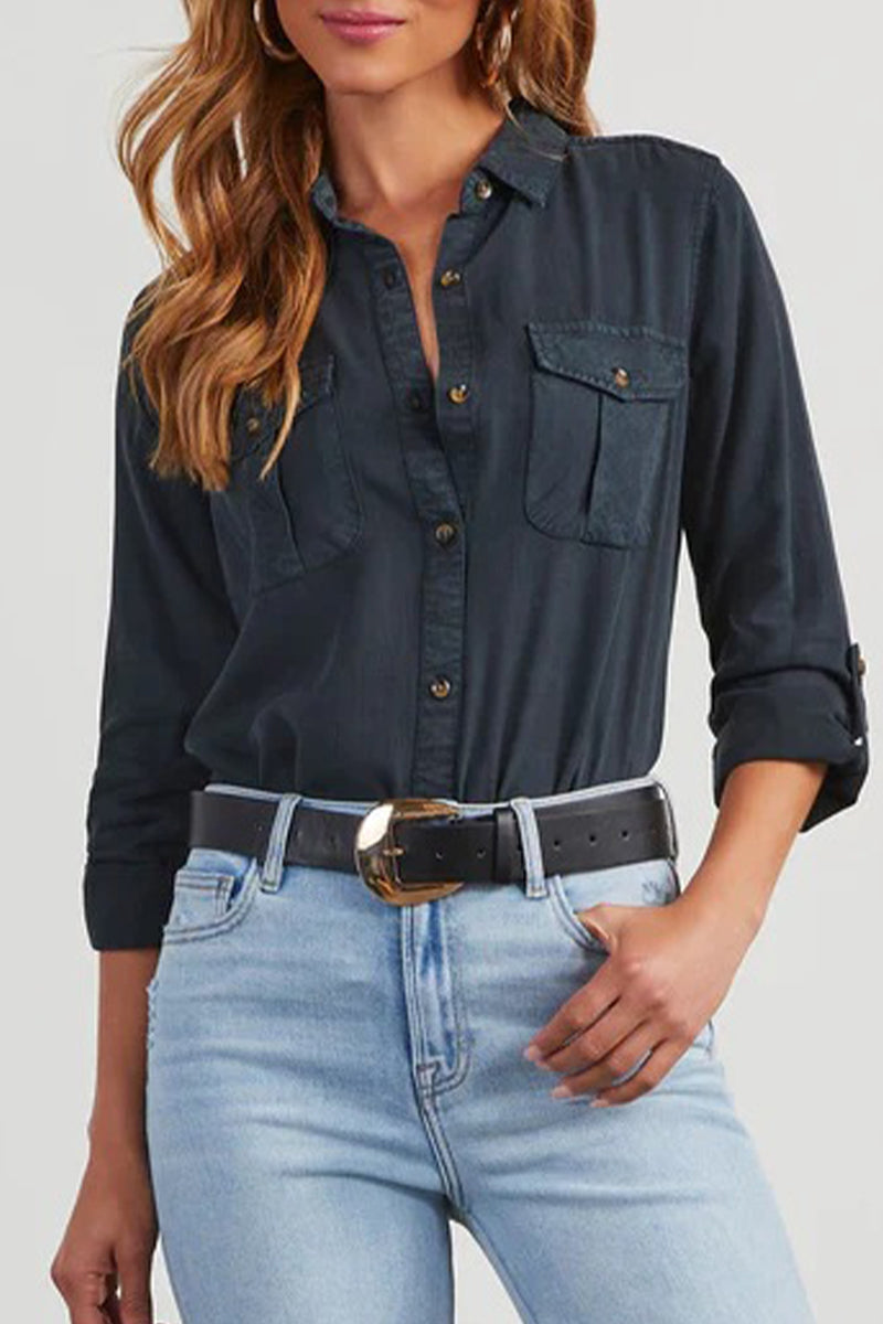 Virginia® | Casual Turn-Down Collar Button Long Sleeve Blouse