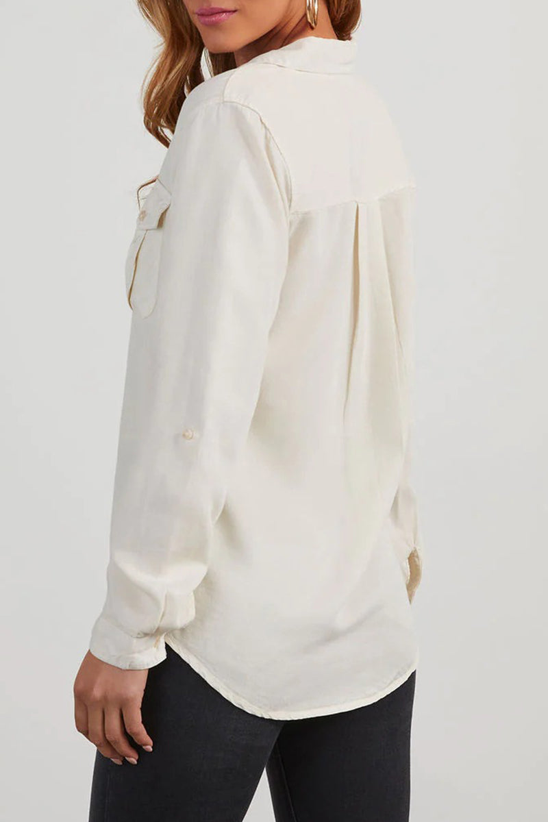 Bregje | Casual, plain blouses with pocket buttons and turn-down collar for everyday wear