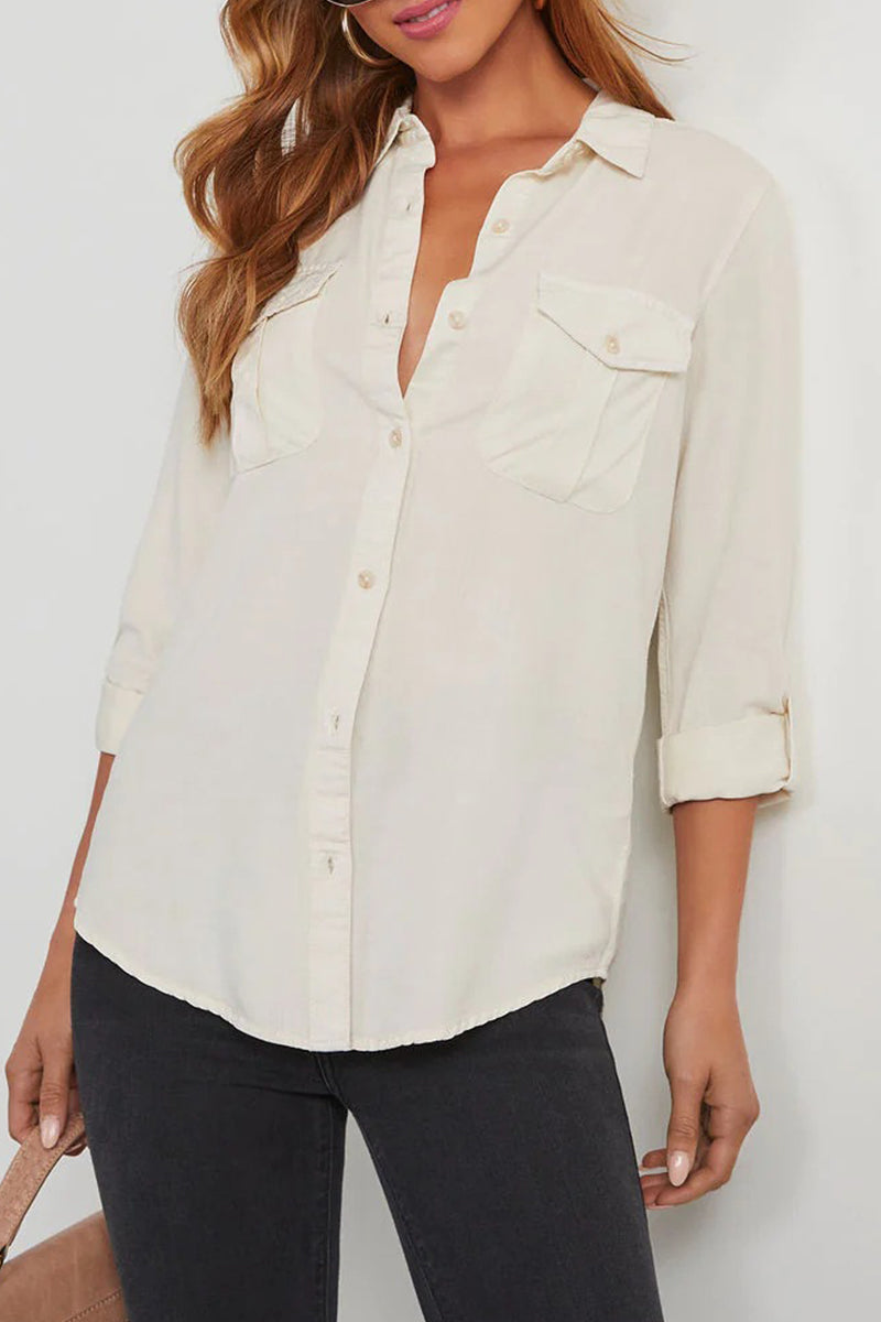 Virginia® | Casual Turn-Down Collar Button Long Sleeve Blouse