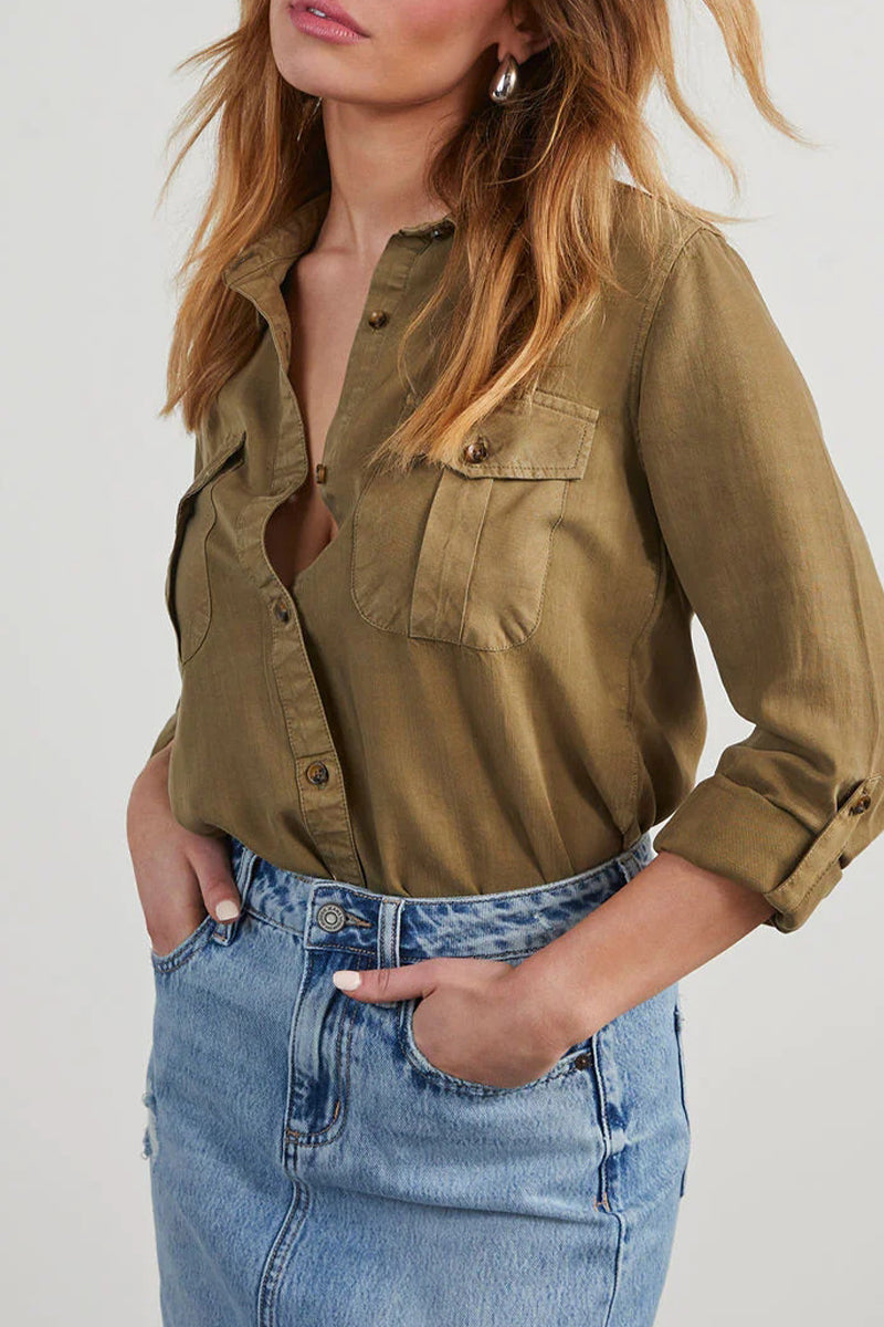 Bregje | Casual, plain blouses with pocket buttons and turn-down collar for everyday wear