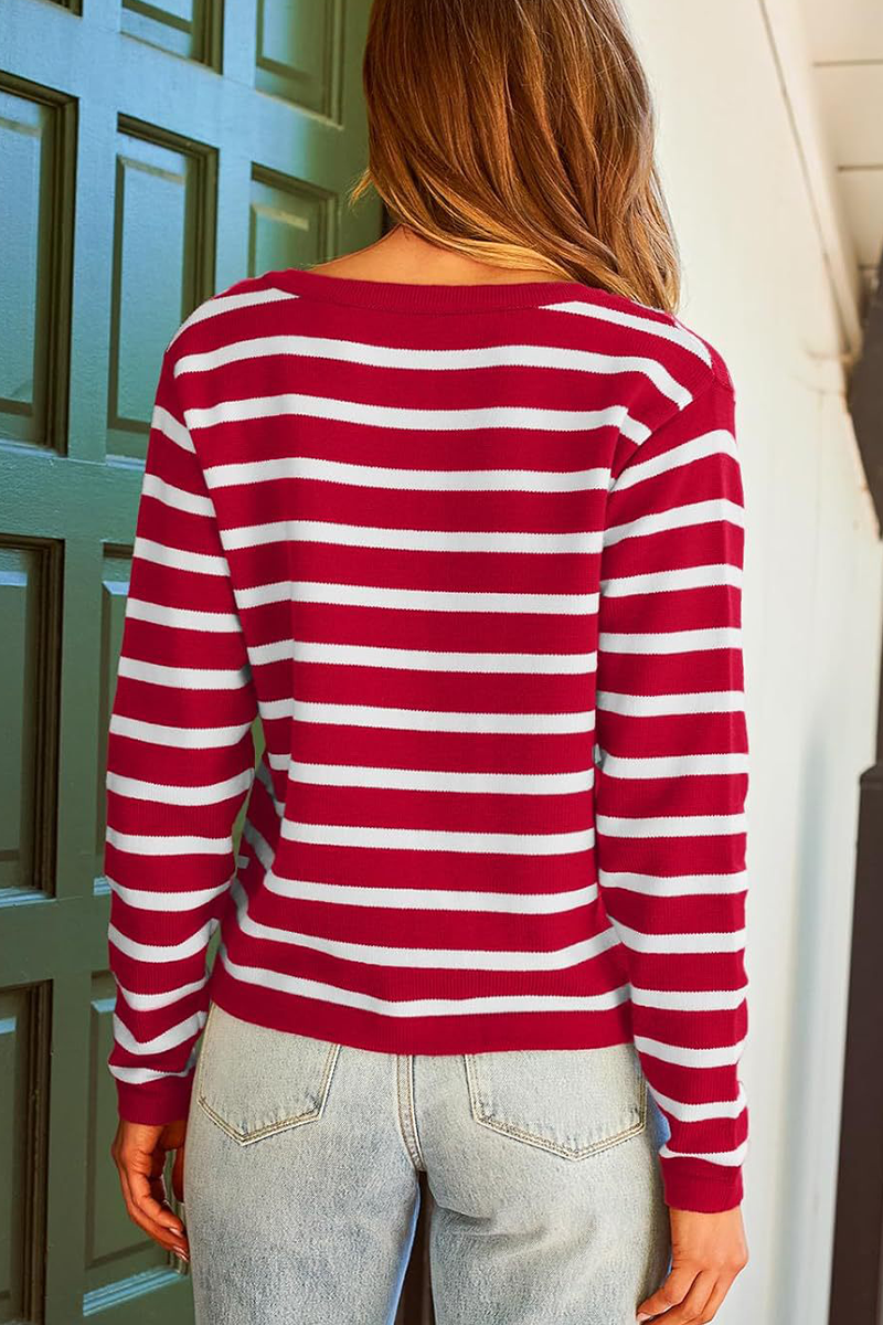 Bodil | Casual everyday outerwear with stripes and buttons and O-neck