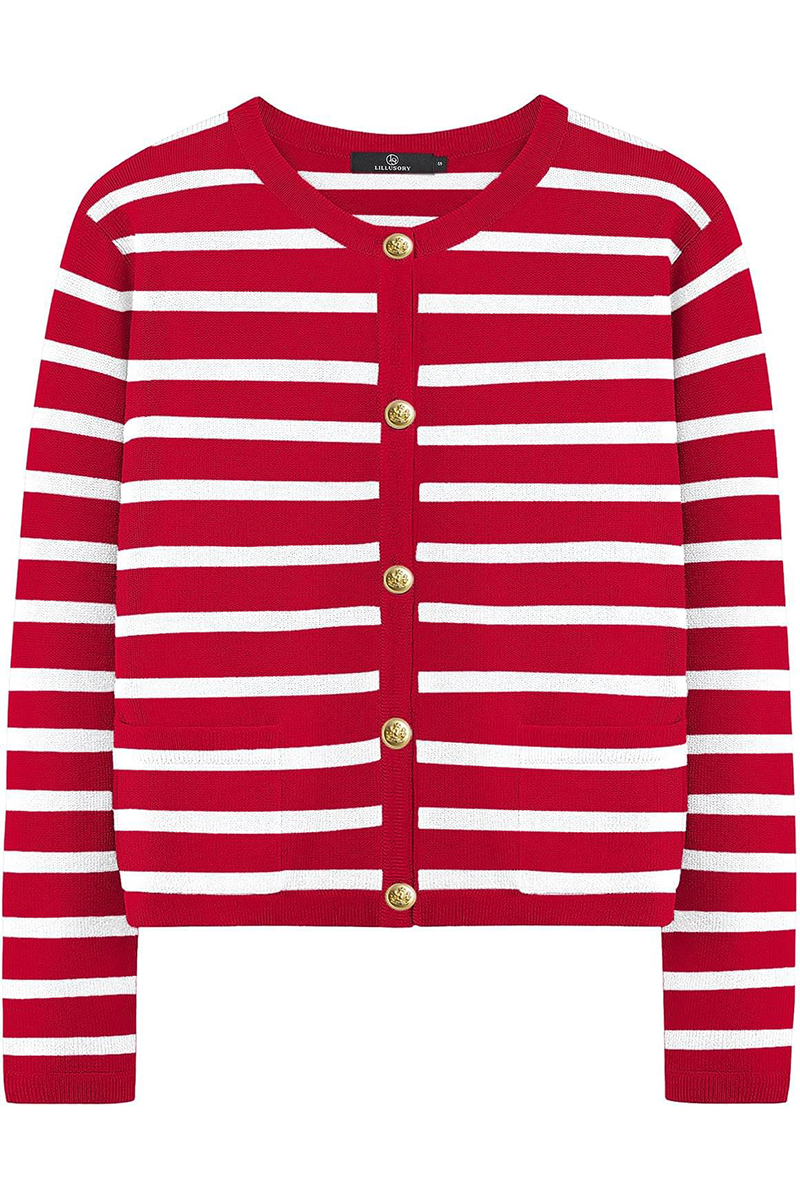 Bodil | Casual everyday outerwear with stripes and buttons and O-neck