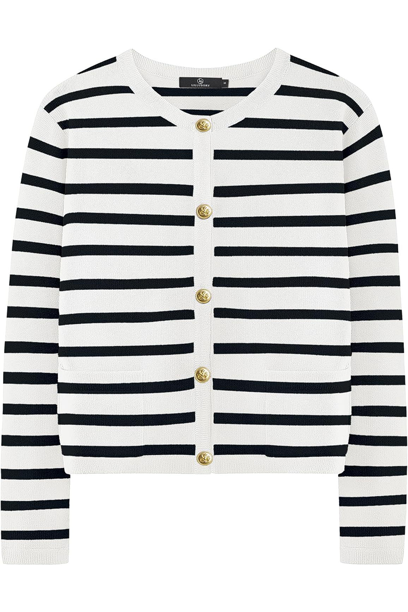 Bodil | Casual everyday outerwear with stripes and buttons and O-neck