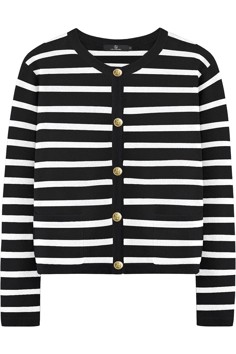 Bodil | Casual everyday outerwear with stripes and buttons and O-neck
