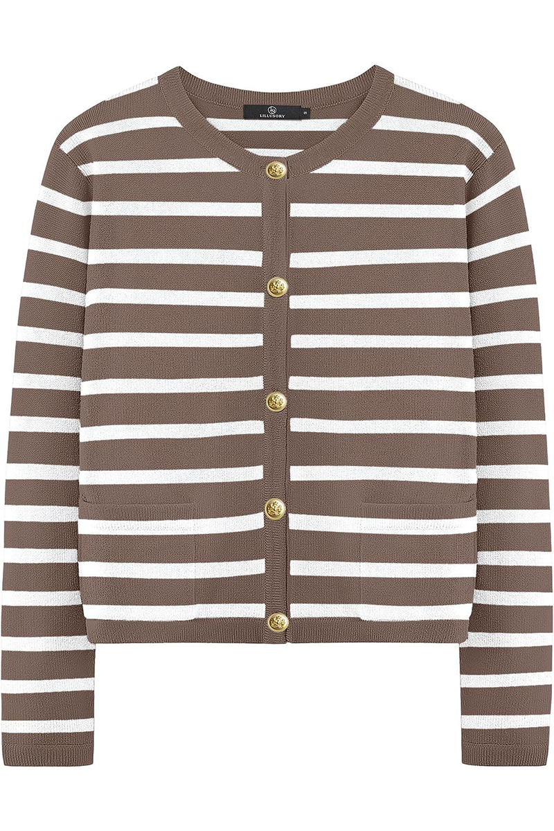 Bodil | Casual everyday outerwear with stripes and buttons and O-neck