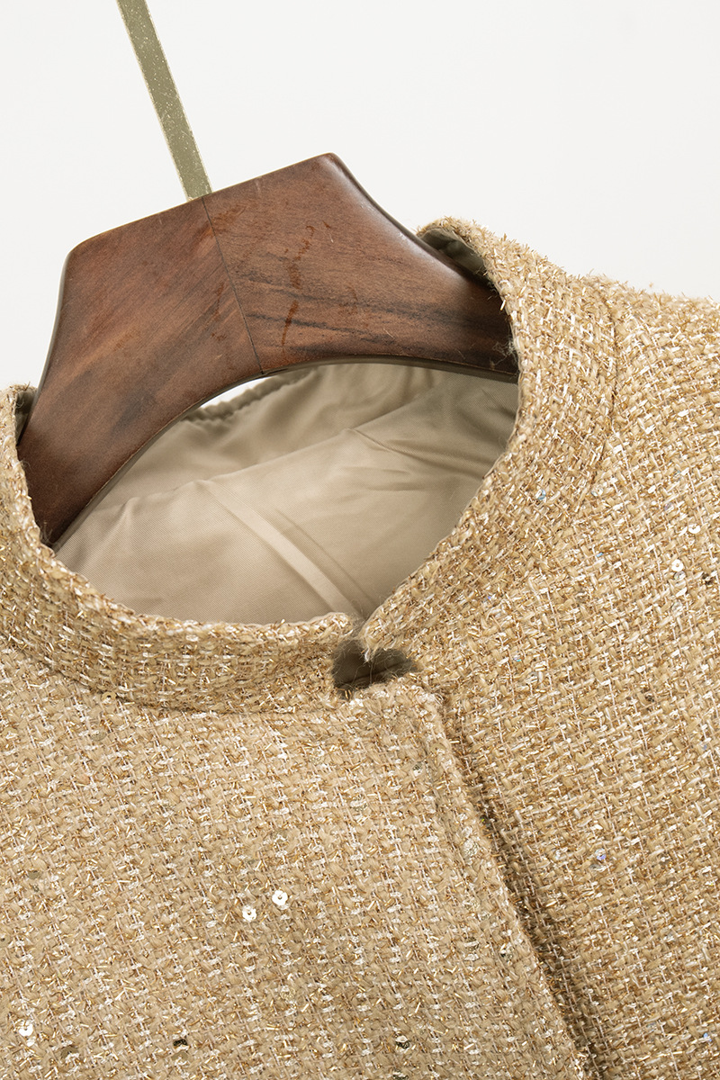 Brigida | Casual everyday outerwear with solid color sequins, patchwork and stand-up collar