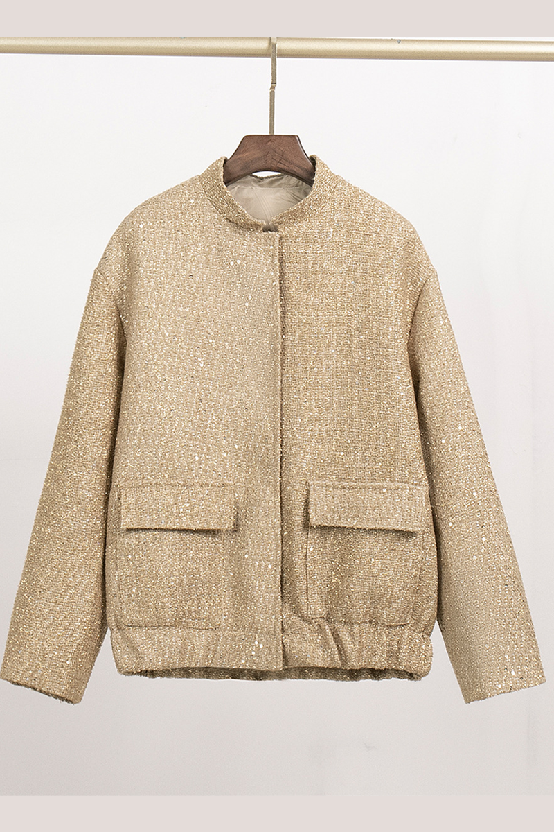 Brigida | Casual everyday outerwear with solid color sequins, patchwork and stand-up collar