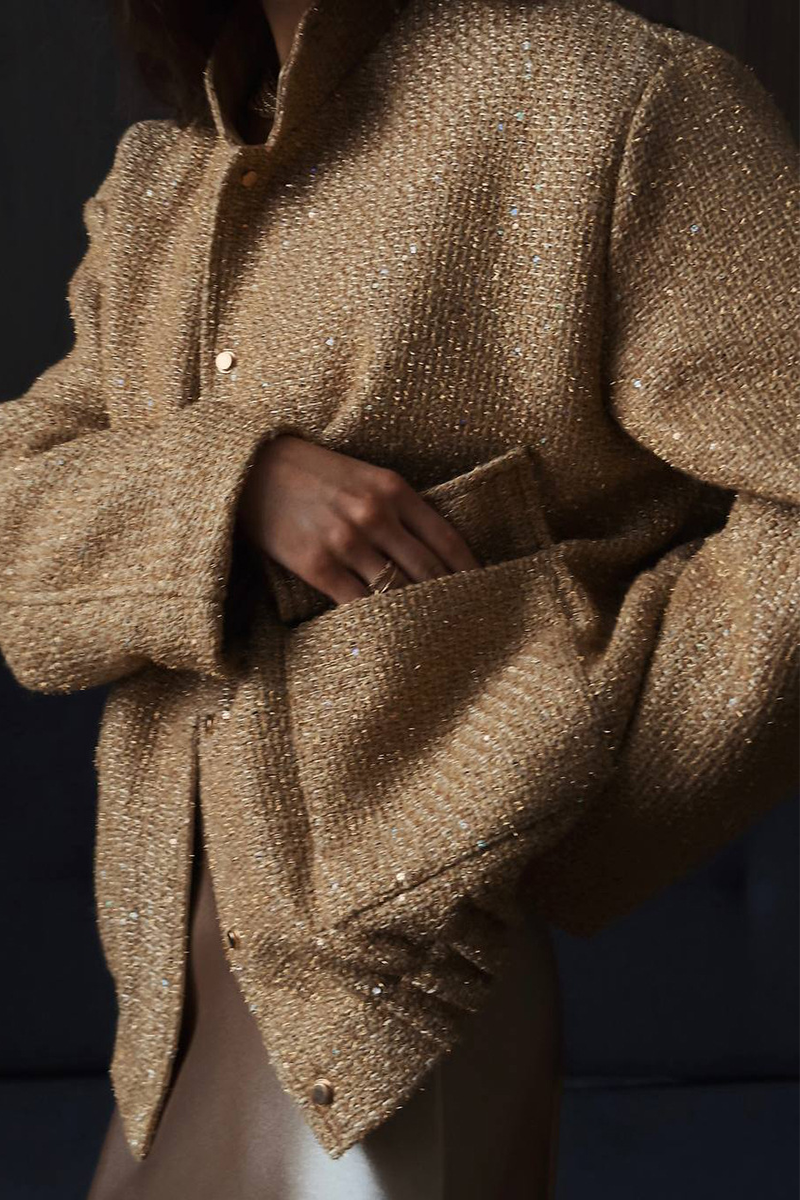 Brigida | Casual everyday outerwear with solid color sequins, patchwork and stand-up collar
