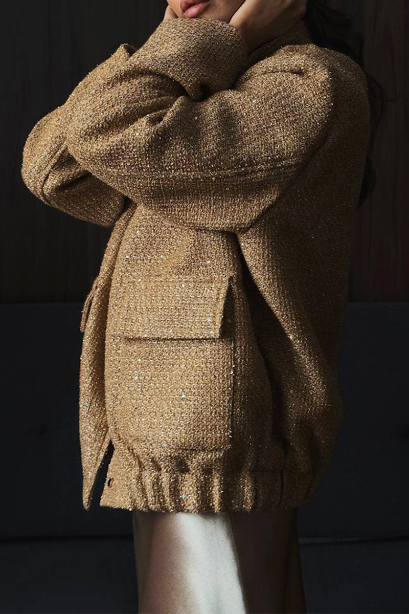 Brigida | Casual everyday outerwear with solid color sequins, patchwork and stand-up collar