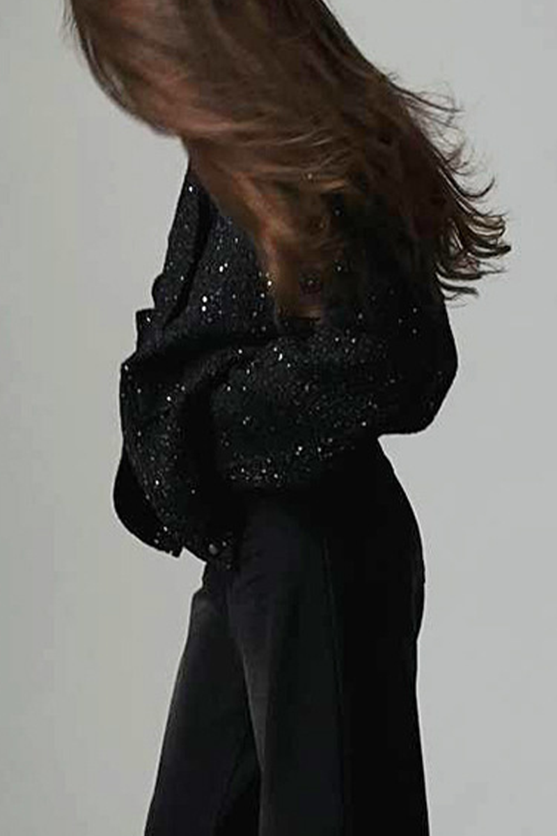 Brigida | Casual everyday outerwear with solid color sequins, patchwork and stand-up collar