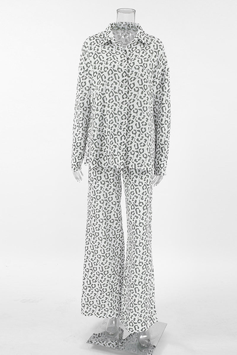 Carlota | Casual street patchwork leopard print turn-down collar long sleeve two piece