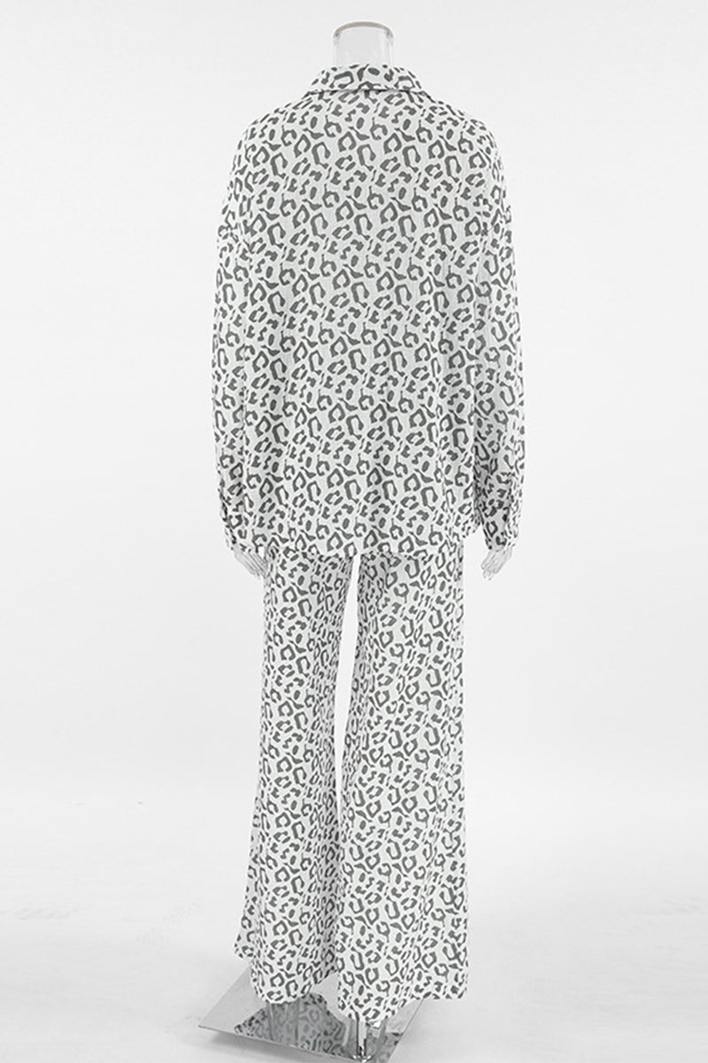 Carlota | Casual street patchwork leopard print turn-down collar long sleeve two piece