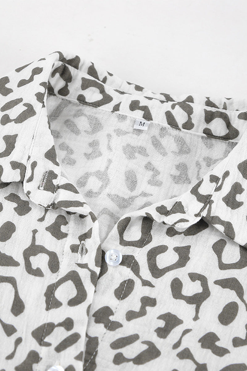 Carlota | Casual street patchwork leopard print turn-down collar long sleeve two piece
