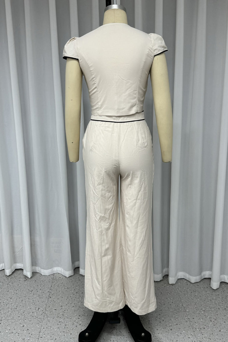 Carla | Casual solid color pocket buttons V-neck short sleeve two-piece suit