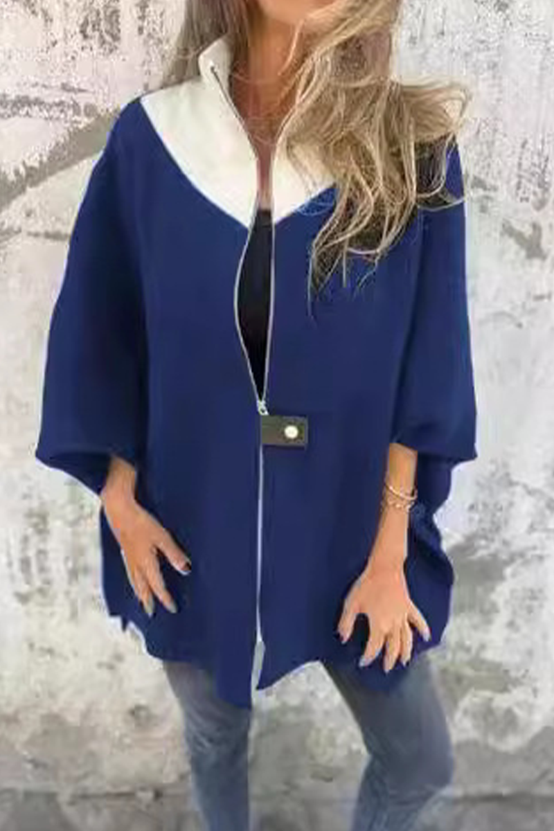 Carolina | Casual patchwork outerwear with zip fastening and contrast stand-up collar