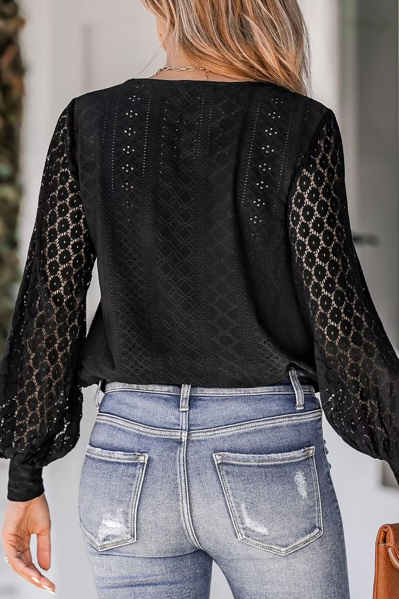 Celia | Casual street blouses made of plain lace with a V-neck