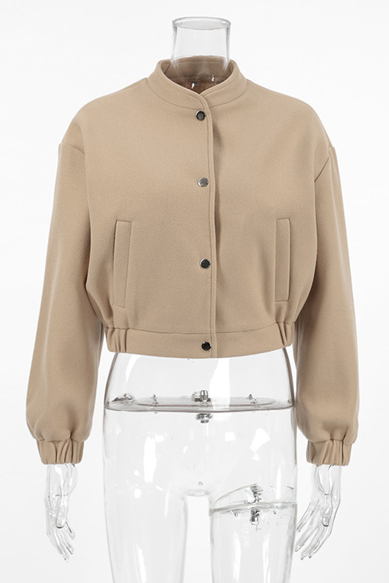Charlotte | Casual street outerwear with plain pocket large mandarin collar