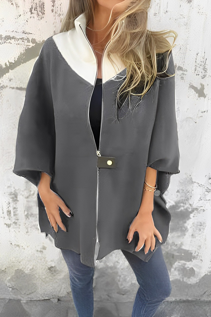 Carolina | Casual patchwork outerwear with zip fastening and contrast stand-up collar