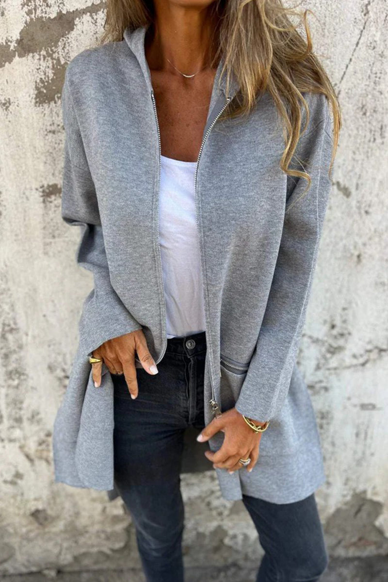 Christel | Casual daily solid color outerwear with zipper and hood