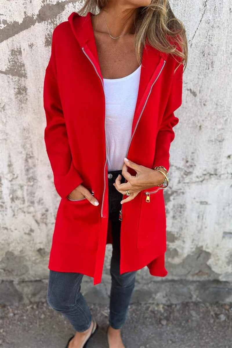 Christel | Casual daily solid color outerwear with zipper and hood