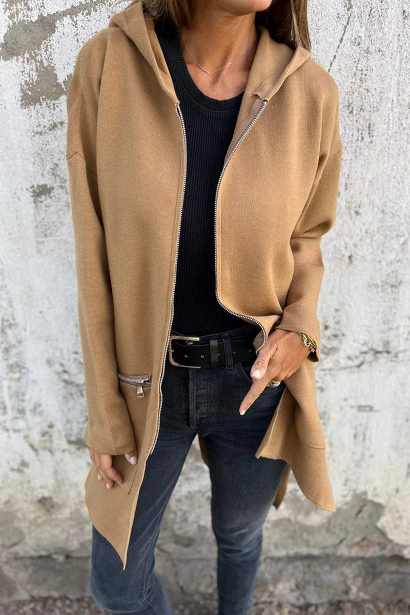 Christel | Casual daily solid color outerwear with zipper and hood