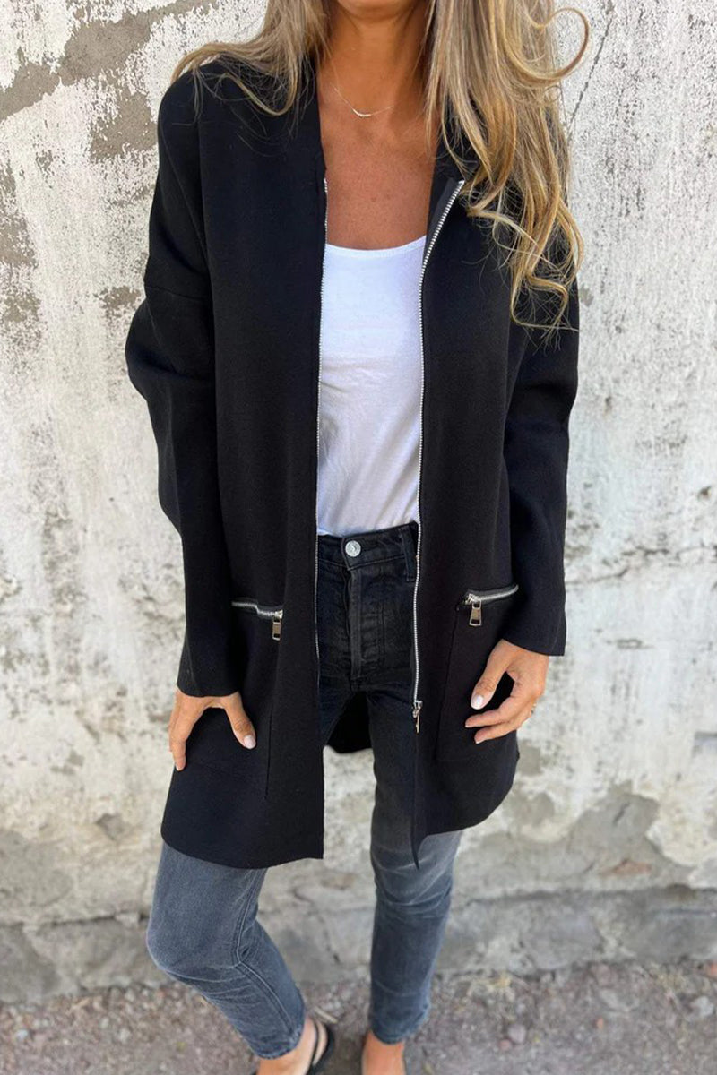 Christel | Casual daily solid color outerwear with zipper and hood