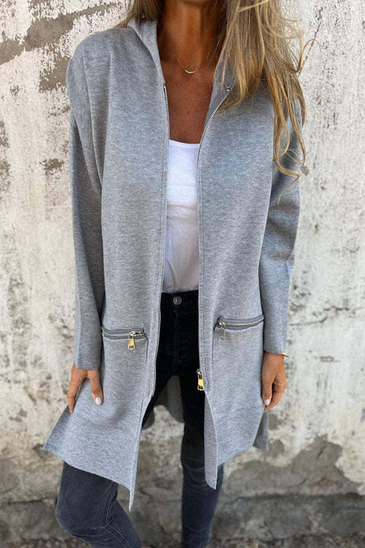 Christel | Casual daily solid color outerwear with zipper and hood