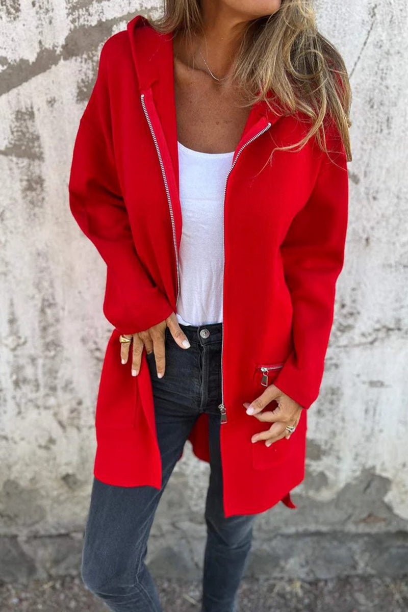Christel | Casual daily solid color outerwear with zipper and hood