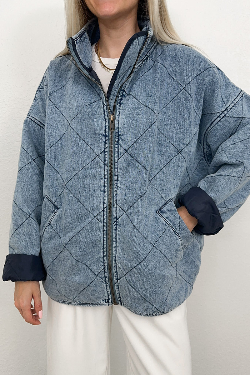 Denise | Casual solid color outerwear with distressed zipper and turn-down collar