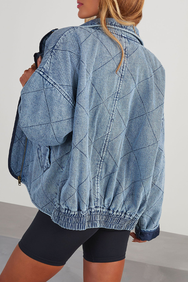 Denise | Casual solid color outerwear with distressed zipper and turn-down collar