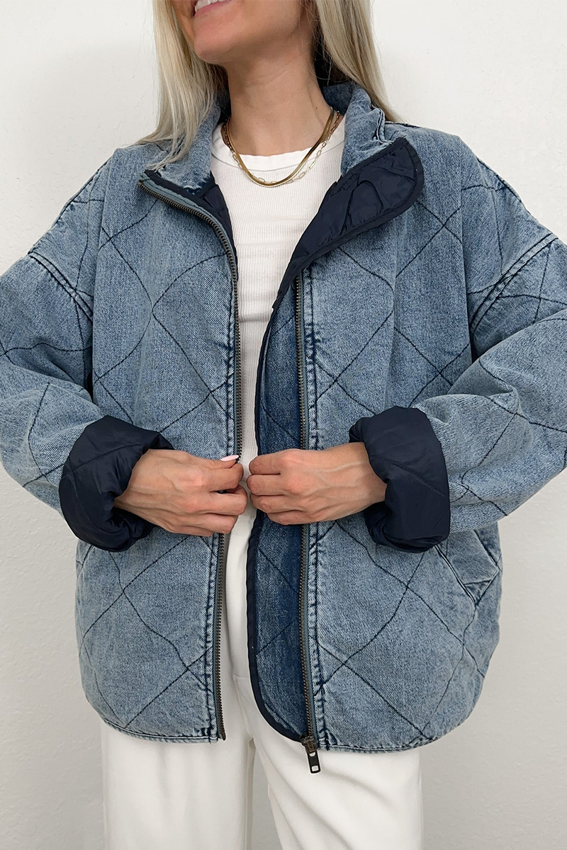 Denise | Casual solid color outerwear with distressed zipper and turn-down collar