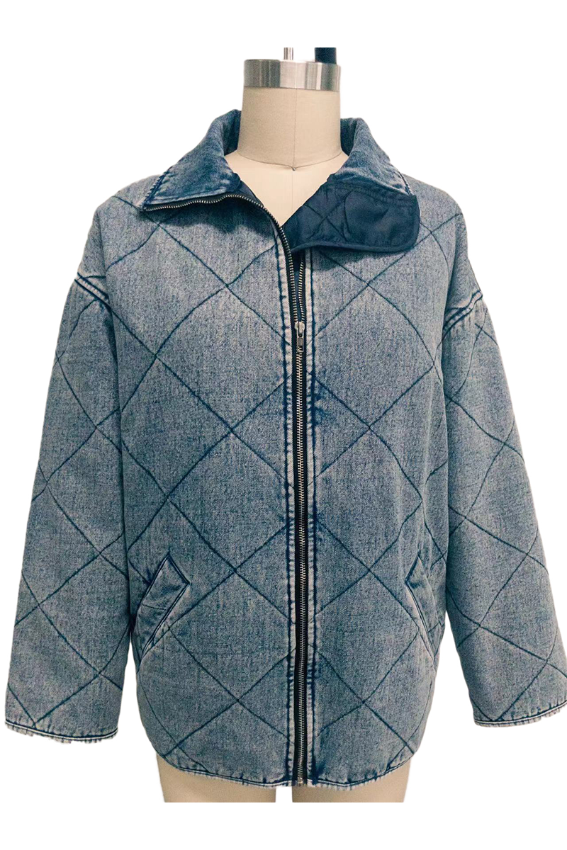 Denise | Casual solid color outerwear with distressed zipper and turn-down collar