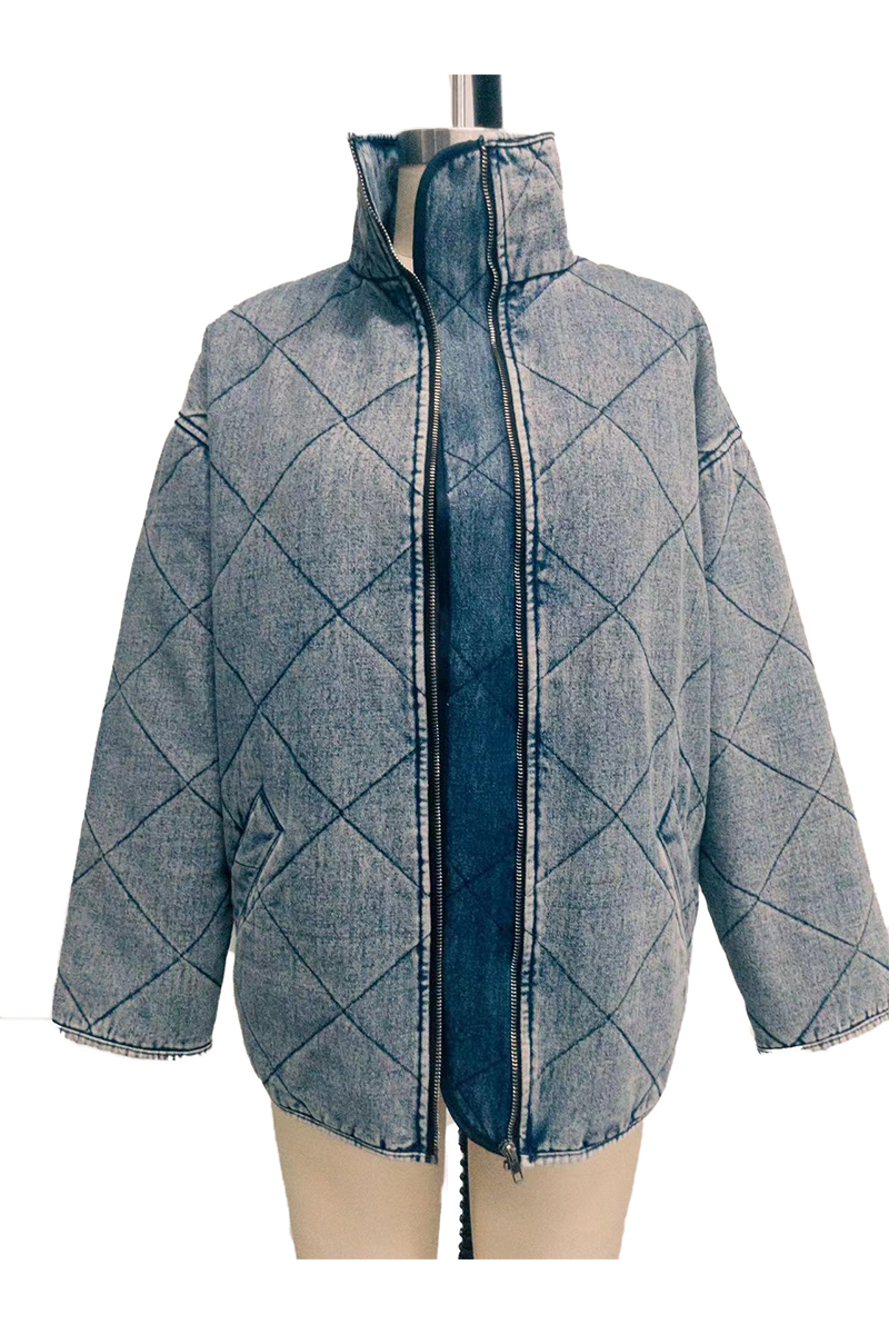Denise | Casual solid color outerwear with distressed zipper and turn-down collar
